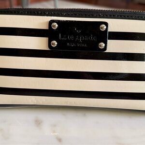 Kate Spade Black and White Striped Patent Leather Wallet